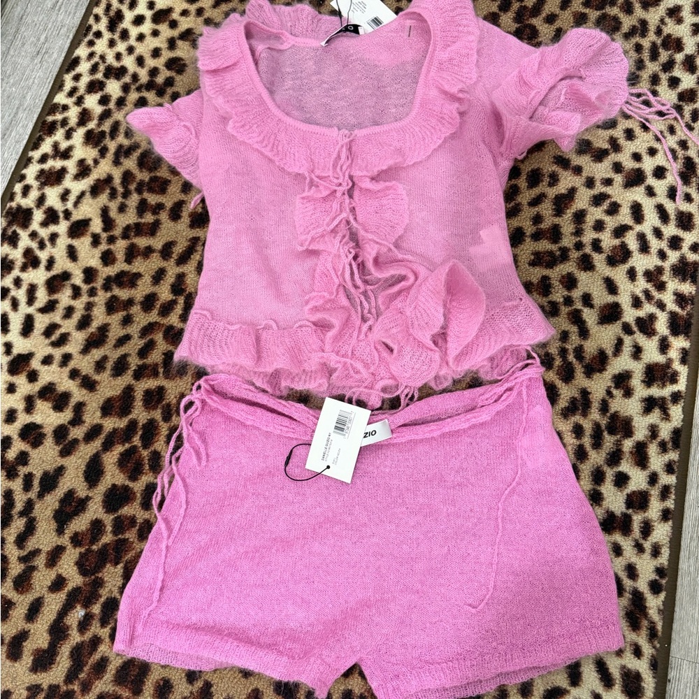 Danielle Guizio Pink Ruffled Sweater Set